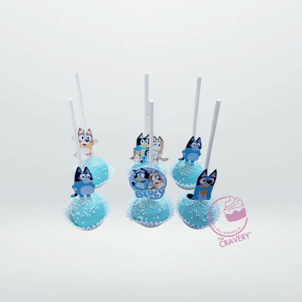 Bluey themed cake pop handcrafted by the best bakery in Birmingham.