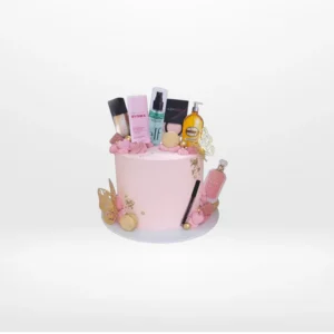 Spa themed birthday cake with relaxing decorations and pastel colours.