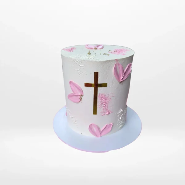 1st communion cake with elegant design and smooth buttercream finish handcrafted in Birmingham.