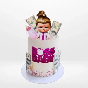 Bossbaby Cakes themed with pink styling and cute character design made in Birmingham.