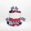 Race car themed cake with bold design and detailed decoration handcrafted in Birmingham.