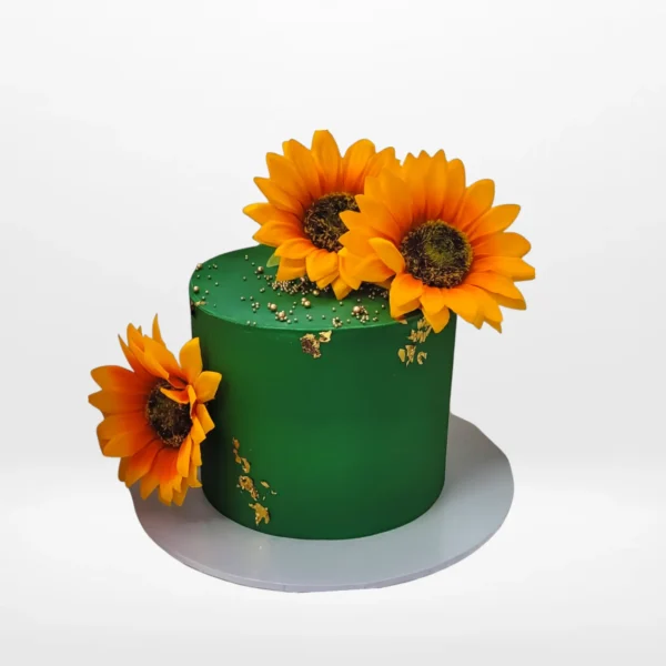 Sunflower Cake with bright yellow decoration and smooth buttercream finish handcrafted in Birmingham.