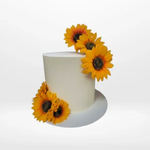 Sunflower Cake with bright yellow decoration and smooth buttercream finish handcrafted in Birmingham.