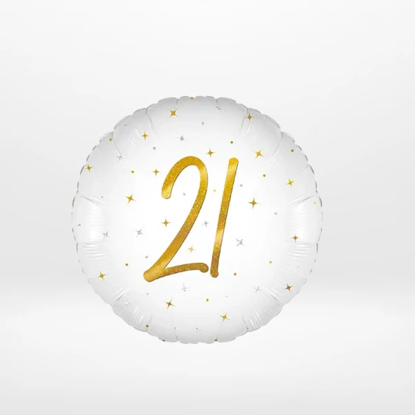 Gold and white 21st birthday balloon from Cake Shop Walsall.