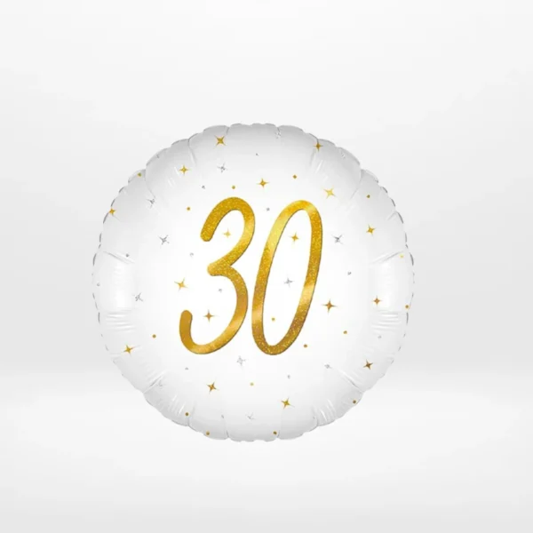 Gold and white 30th birthday balloon from Cake Shop Solihull.