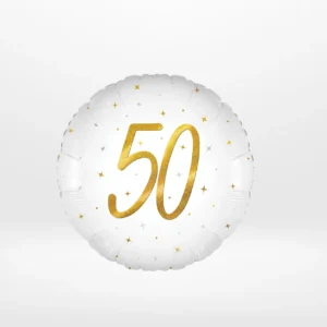 Gold and white 50th birthday balloon from Cake Shop Birmingham.