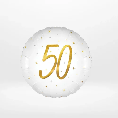 Gold and white 50th birthday balloon from Cake Shop Birmingham.