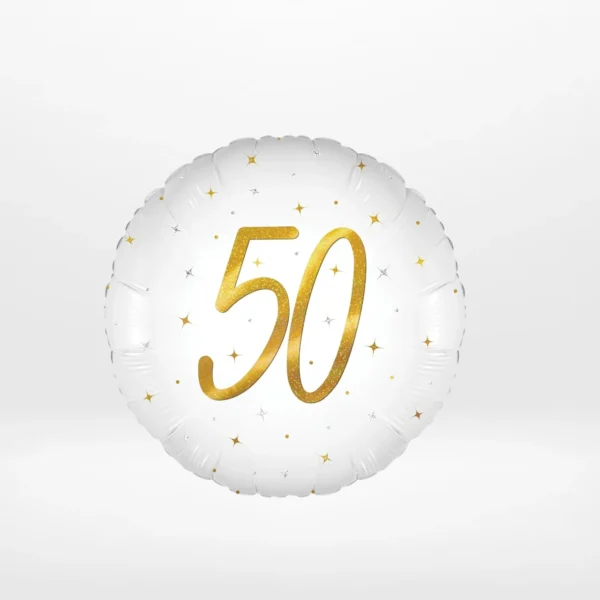 Gold and white 50th birthday balloon from Cake Shop Birmingham.