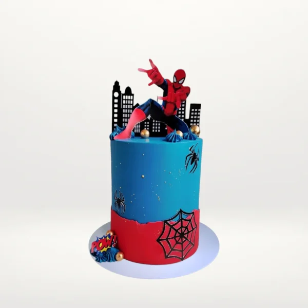 Buttercream Spiderman cake with bold superhero styling and smooth finish handcrafted in Birmingham.