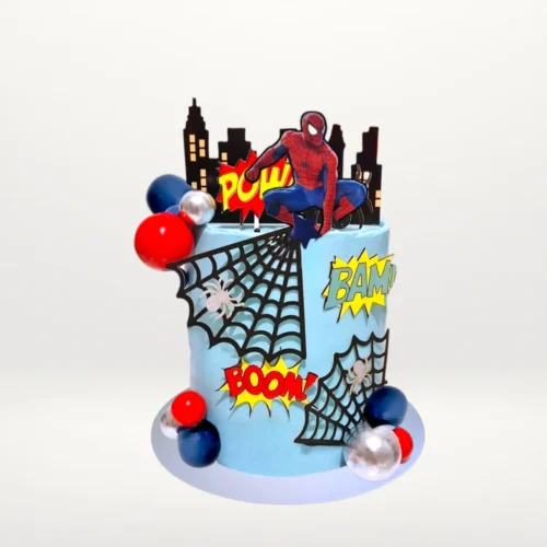 cake decorating spider man with bold colours and smooth buttercream finish handcrafted in Birmingham.