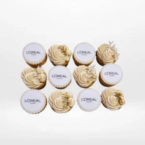 Cupcakes Corporate with branded toppers and smooth buttercream finish handcrafted in Birmingham.