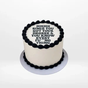 Funny graduation cake with humorous message, graduation cap, and diploma from Cake Shop Birmingham.
