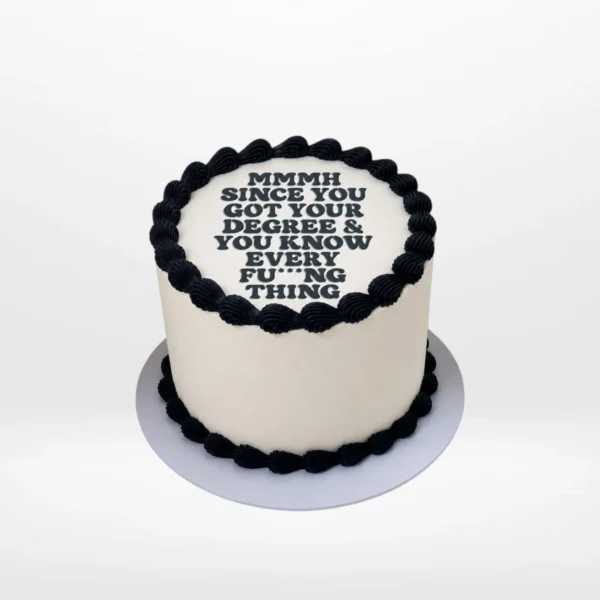 Funny graduation cake with humorous message, graduation cap, and diploma from Cake Shop Birmingham.