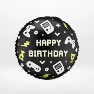 Gaming balloon with colourful video game themed design prepared in Birmingham.