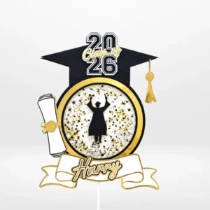 Premium graduation cake topper with shaker design and glitter from Cake Shop Birmingham.