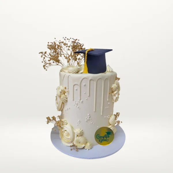 Graduation drip cake with chocolate drip and graduation decorations from Cake Shop Walsall.