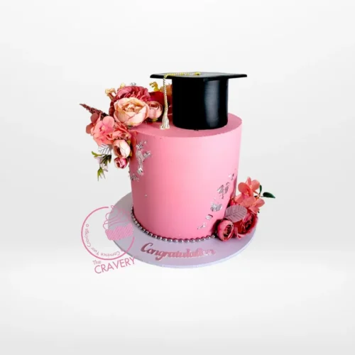 Graduation Pink Cake with elegant decorations from Cake Shop Walsall.