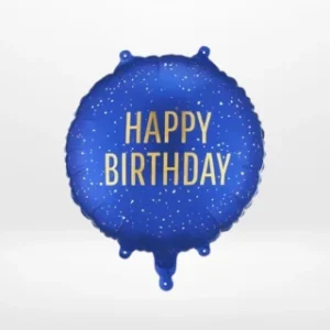 Happy birthday blue balloon with bright celebratory design prepared in Birmingham.