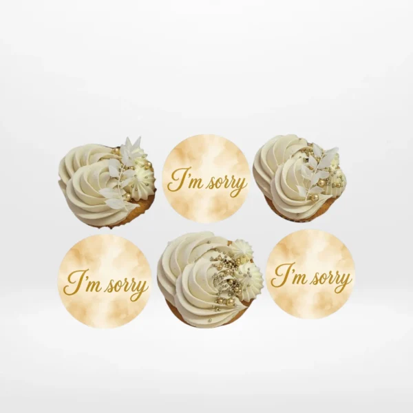 I’m Sorry cupcakes with elegant buttercream swirls and edible toppers from The Cravery Cake Shop Birmingham.