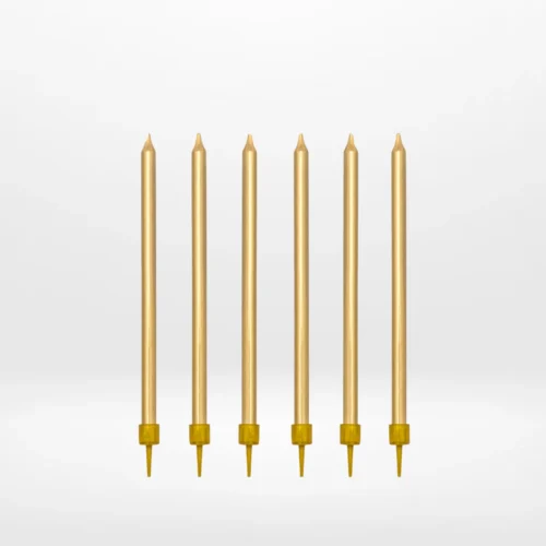 Long gold candles for celebration cakes from Cake Shop Solihull.