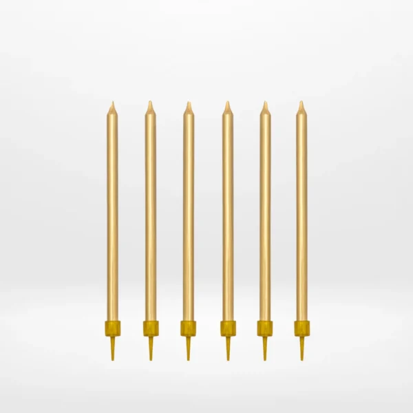 Long gold candles for celebration cakes from Cake Shop Solihull.