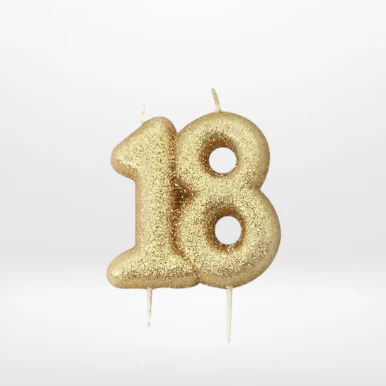 7 cm gold glitter 18th birthday candle from Cake Shop Walsall.
