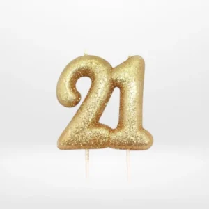 7 cm gold glitter 21st birthday candle from Cake Shop Birmingham.
