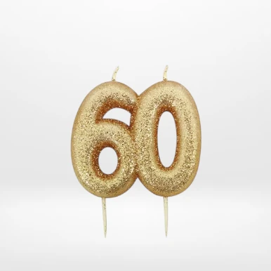Gold glitter 60th birthday candle from Cake Shop Dudley.