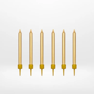Short gold candles for celebration cakes from Cake Shop Birmingham.