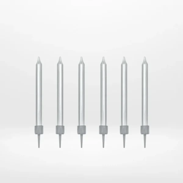 Short silver candles for celebration cakes from Cake Shop Walsall.