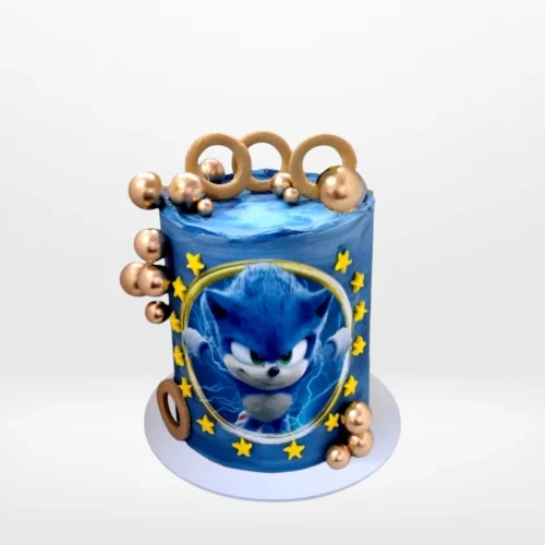 Sonic cake ideas with bold blue design and gaming-inspired decoration handcrafted in Birmingham.