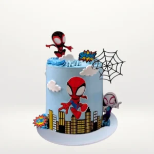 Spidey cake with bold superhero colours and smooth buttercream finish handcrafted in Birmingham.