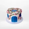 Mama Mia Cake with blue fondant door and pink buttercream flowers from Cake Shop Birmingham